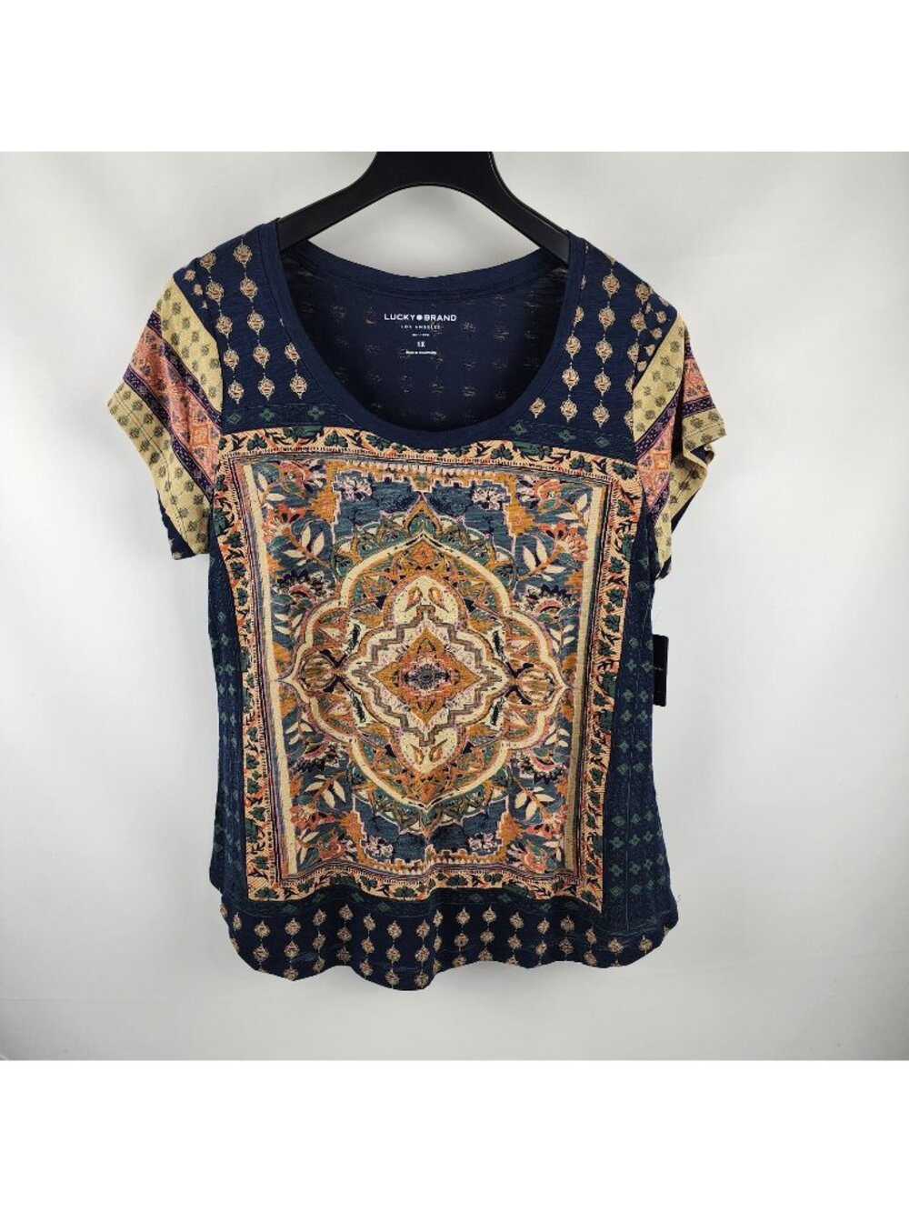 Lucky Brand Shirt Womens 1X Multi Abstract Geometric S/S Tunic NWT